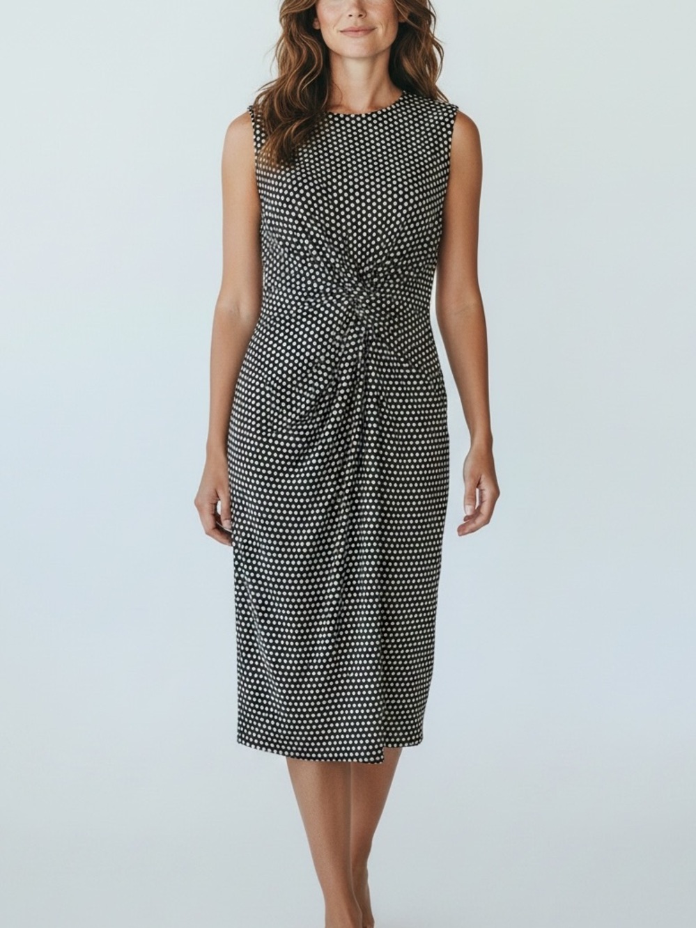 Black Label by Evan Picone Polka Dot Twist Sheath Dress Fitted Quiet Luxury